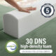 Image of hand pressing into 30 DNS high-density foam with 5 year warranty.
