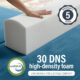Image of hand pressing into 30 DNS high-density foam with 5 year warranty.