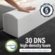 Image of hand pressing into 30 DNS high-density foam with 5 year warranty.