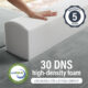 Image of hand pressing into 30 DNS high-density foam with 5 year warranty.