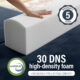 Image of hand pressing into 30 DNS high-density foam with 5 year warranty.