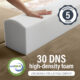 Image of hand pressing into 30 DNS high-density foam with 5 year warranty.