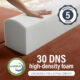 Image of hand pressing into 30 DNS high-density foam with 5 year warranty.
