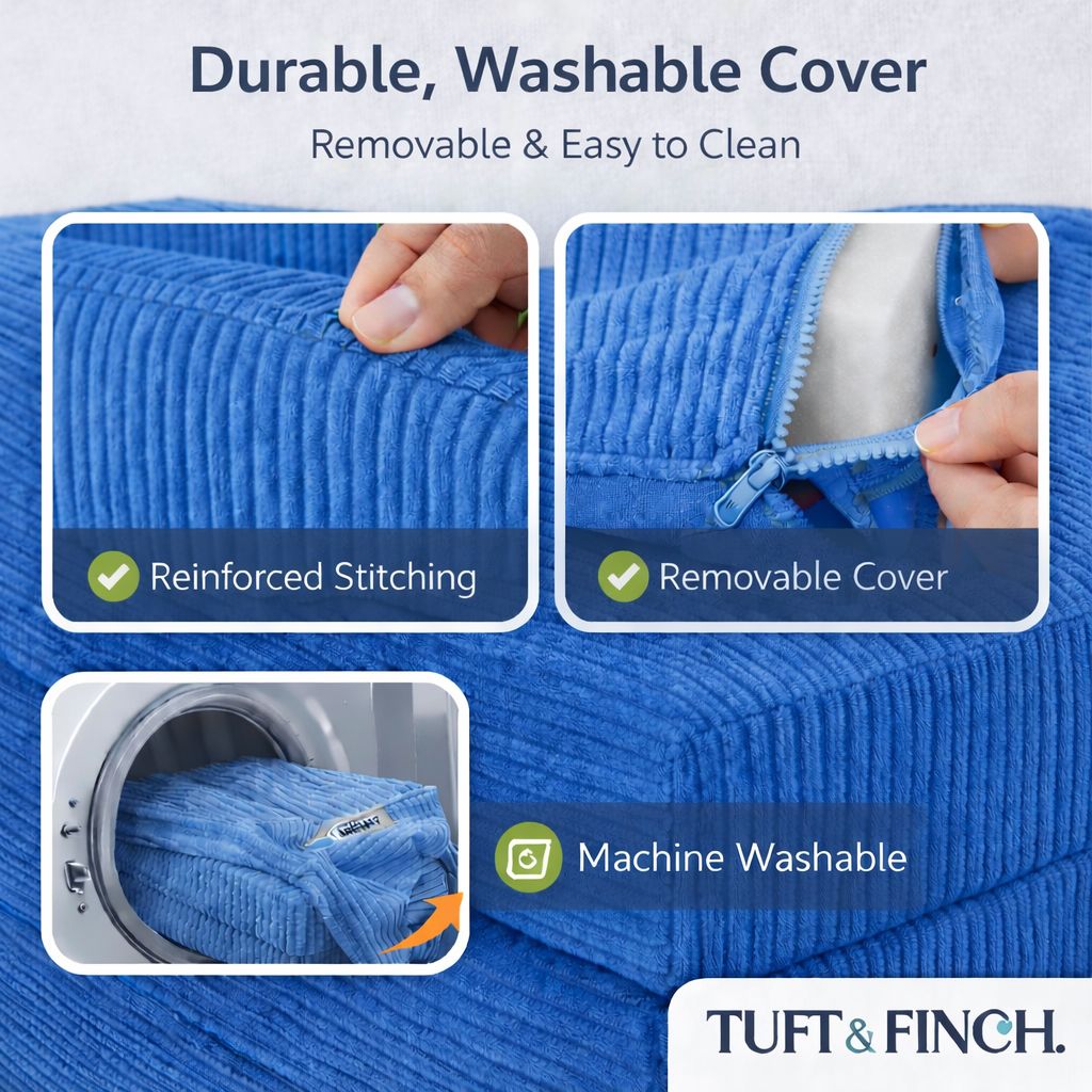 Image showing that boneless couch cover is machine washable.