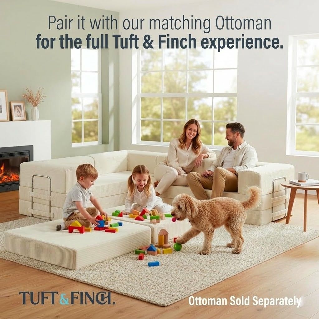 Image of family sitting on modular couch in living room.