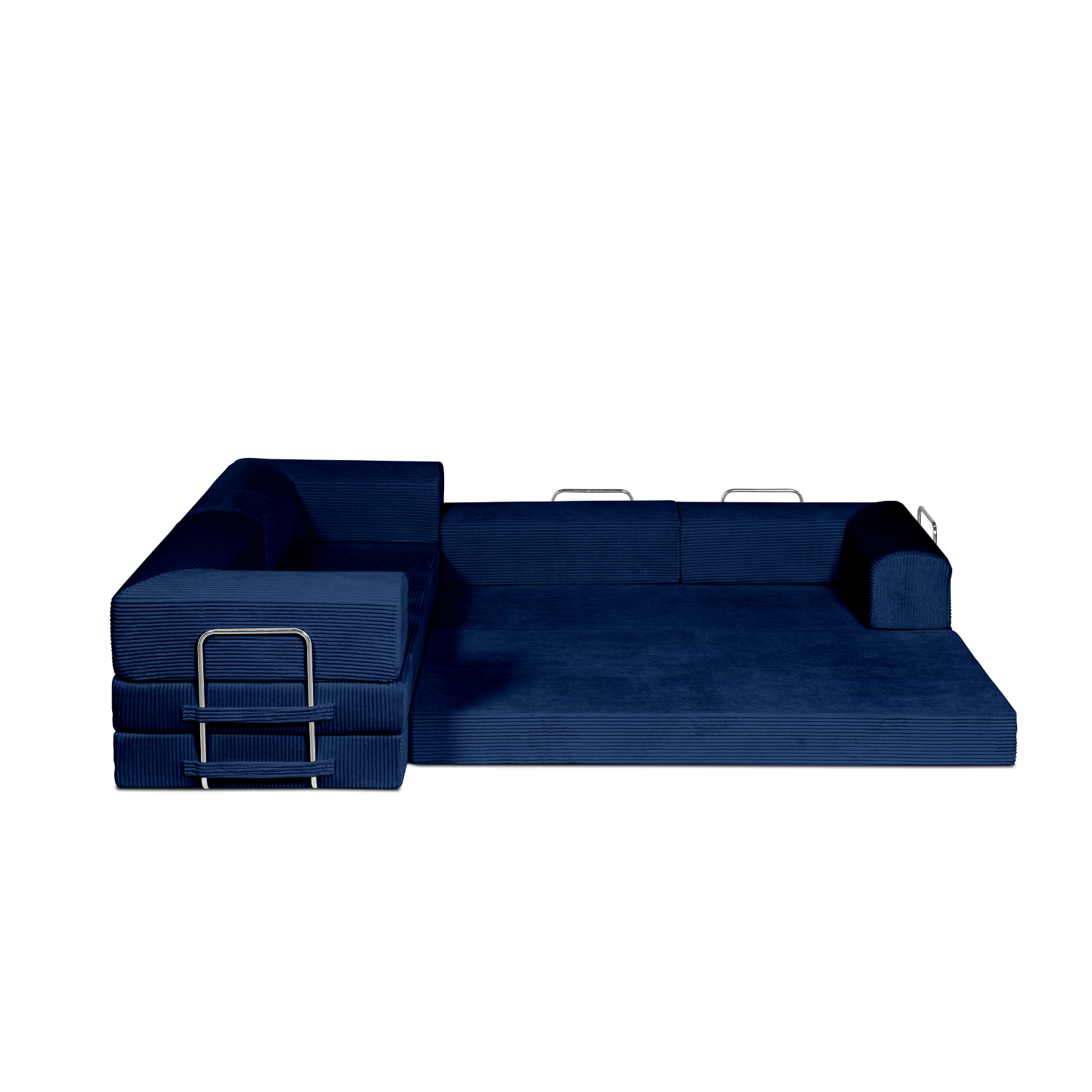 Midnight, Dark Blue, L shaped modular couch in day bed form.