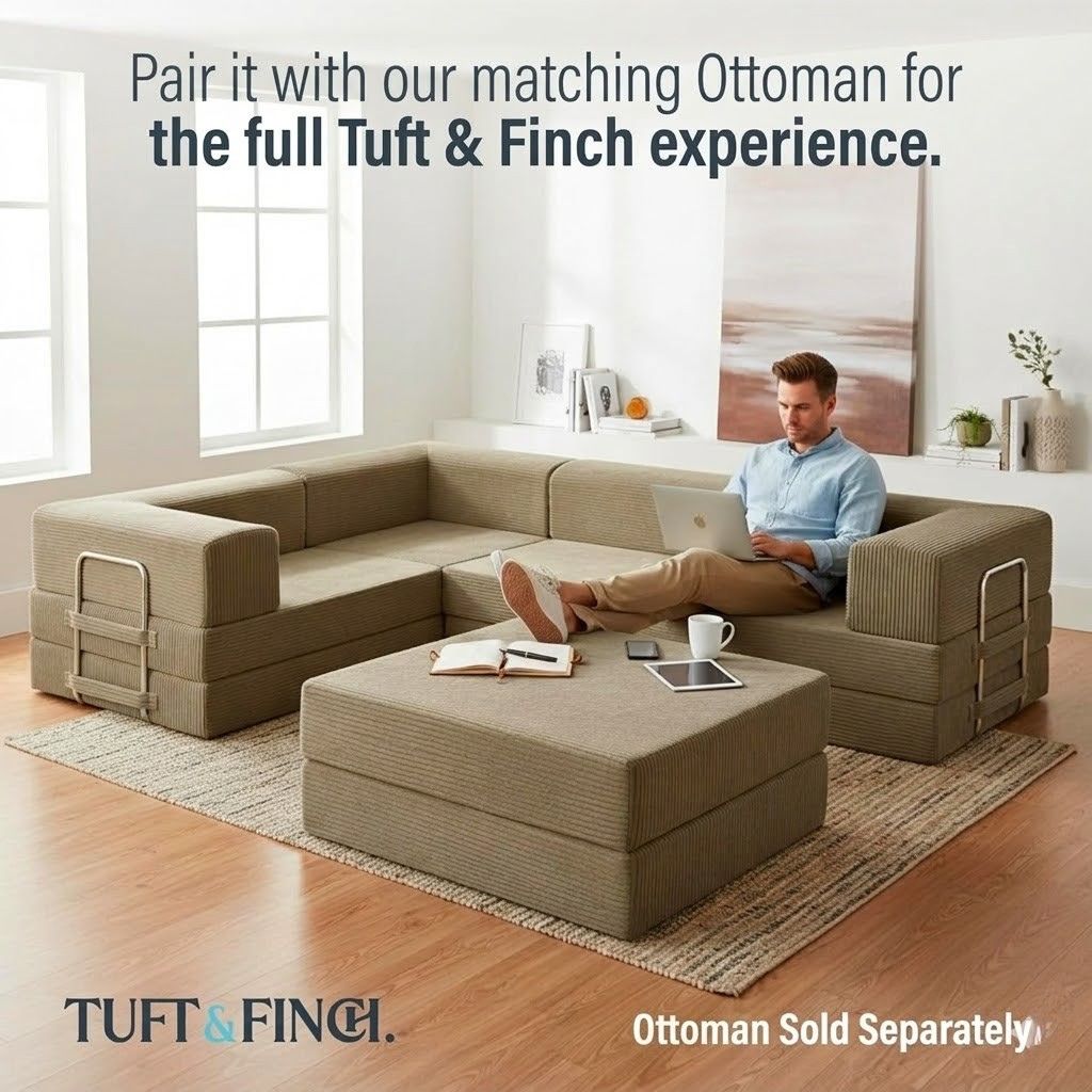 Image of family sitting on modular couch in living room.