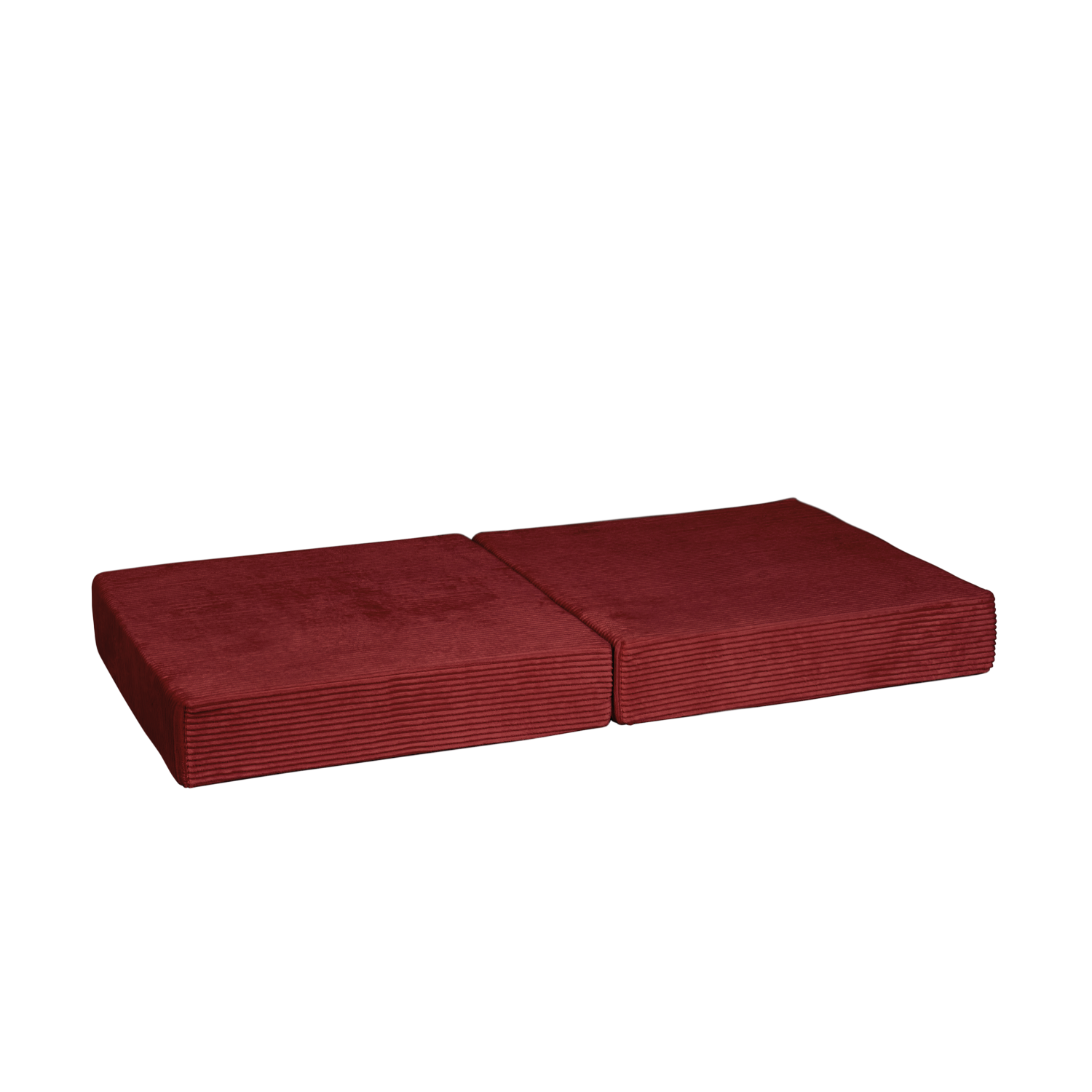 Merlot, dark red, modular ottoman configured into small bed. 