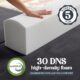 Image of hand pressing into 30 DNS high-density foam with 5 year warranty.
