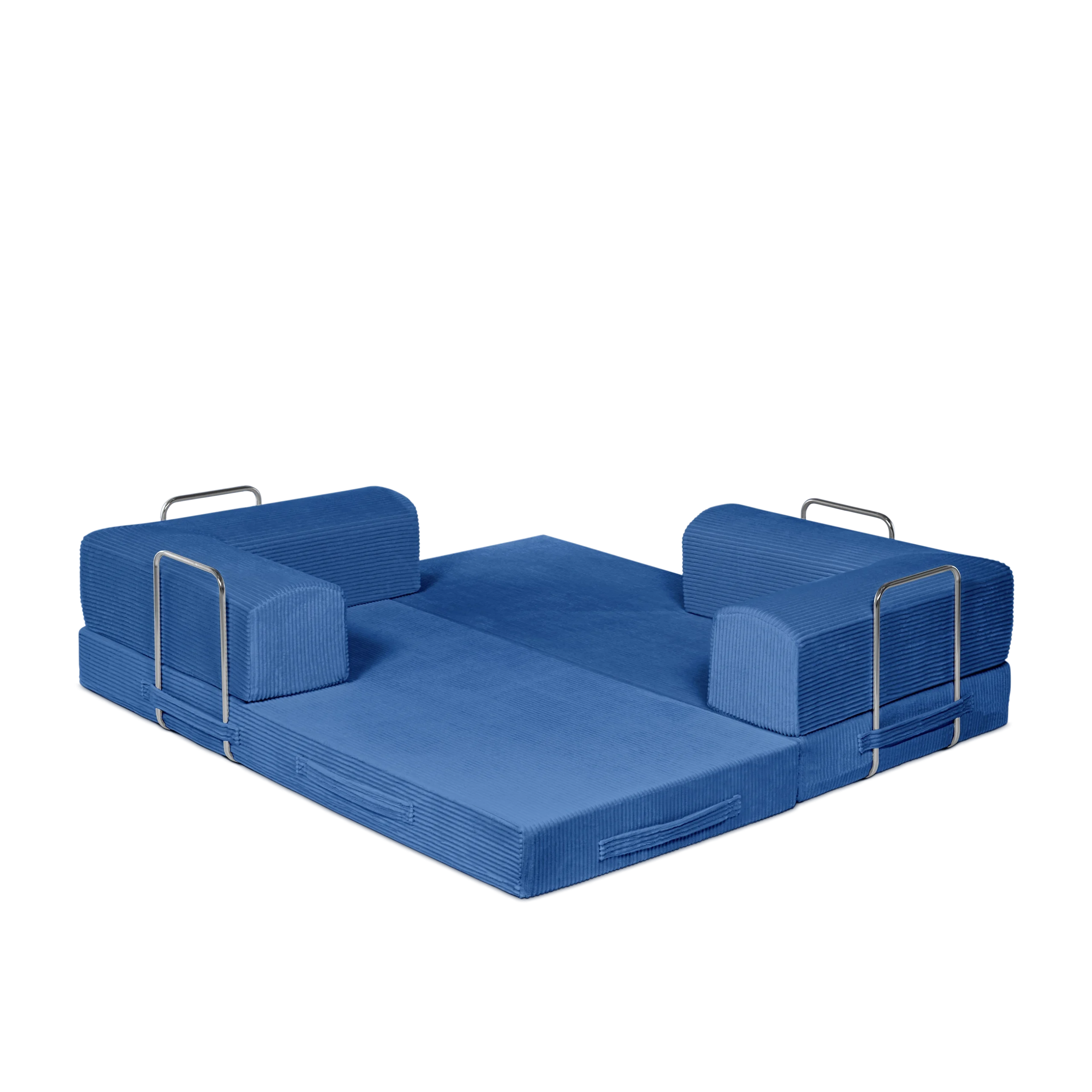 Bali, Vibrant Blue, 3-seater transform couch configured into bed.