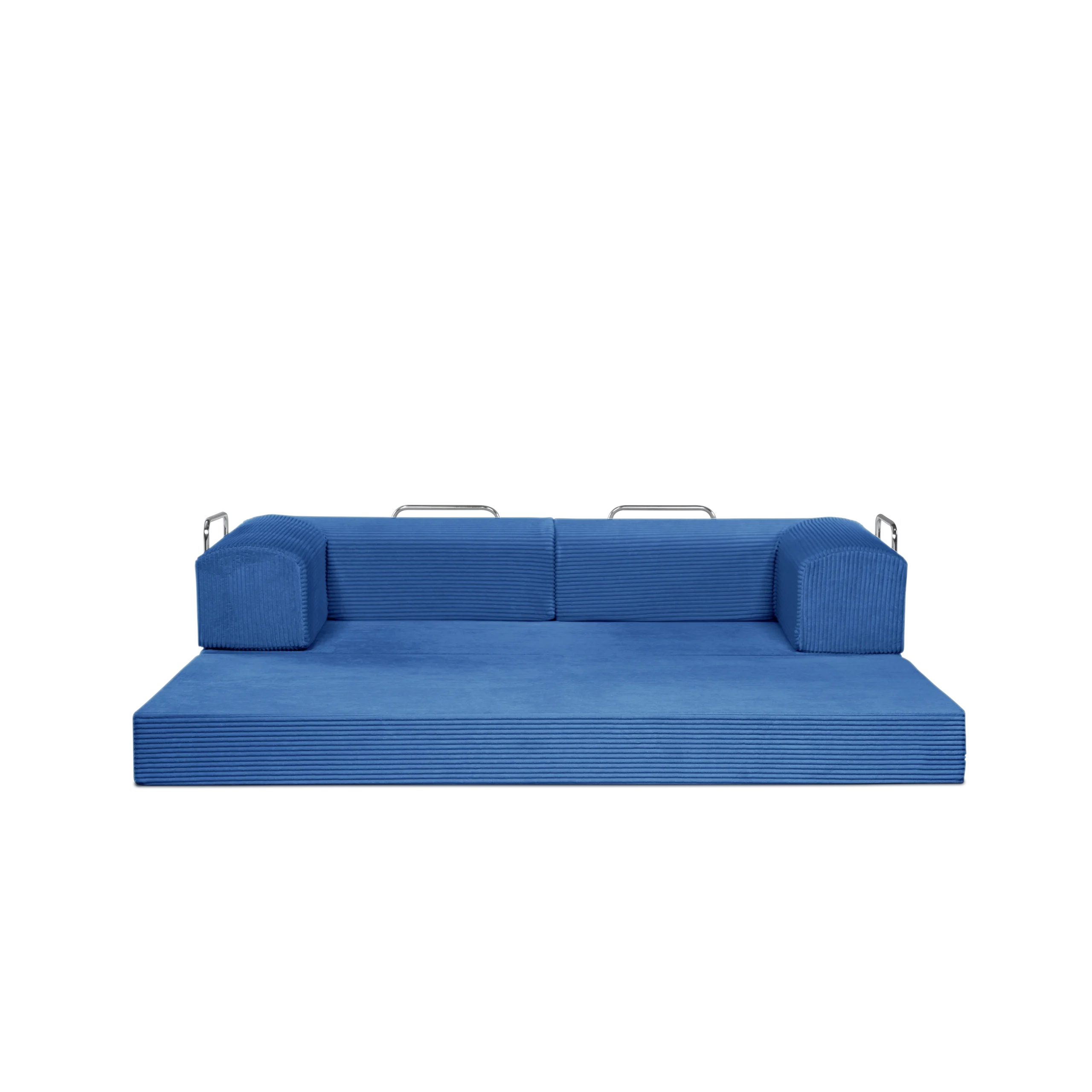 Bali, Vibrant Blue, 3-seater transform couch configured into bed.