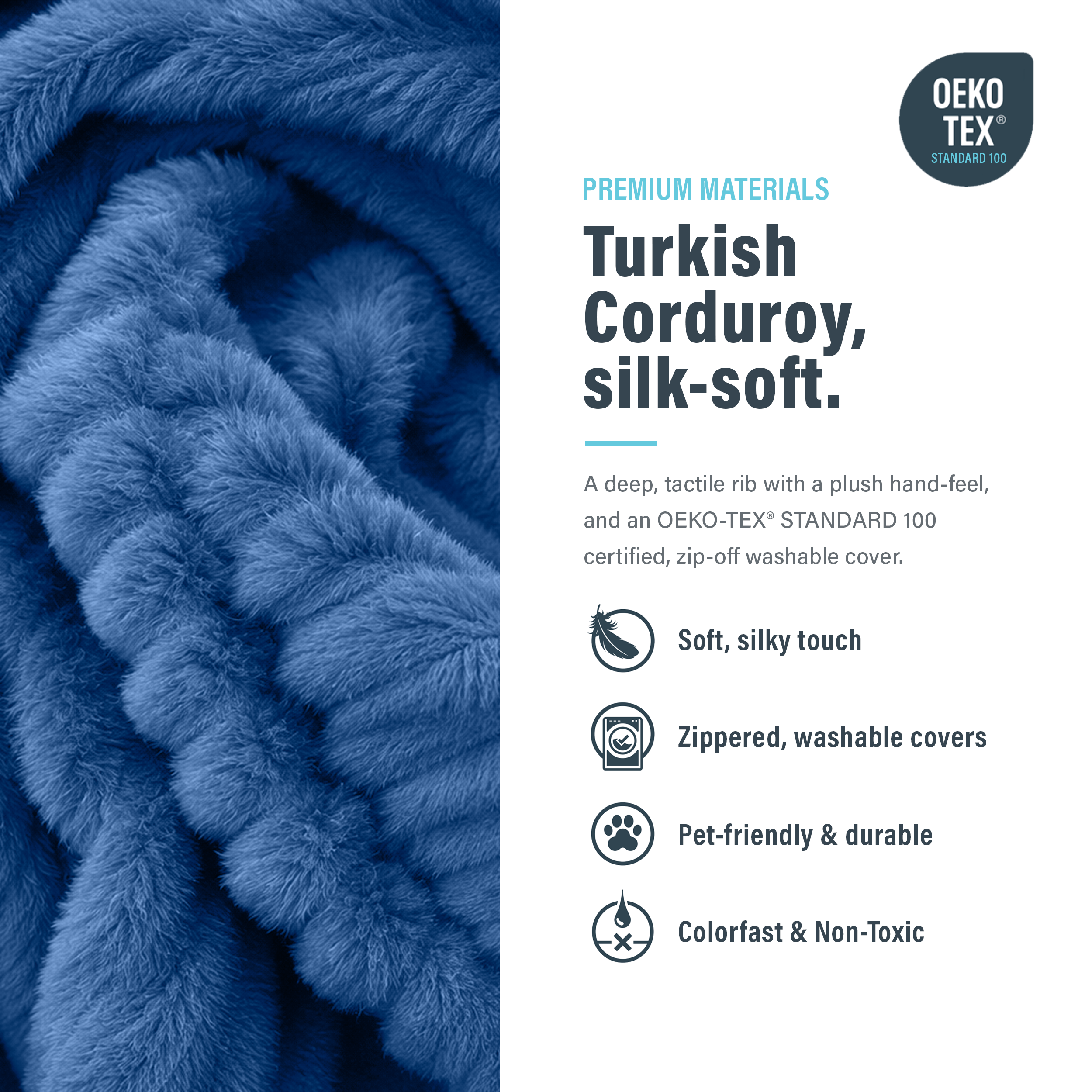 Image showing that modular bonesless couch cover is turkish corduroy, silk-soft.