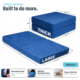 Image showing dimensions of blue boneless ottoman and that cover is machine washable. Dimensions are 35.5" x 14" x 35.5" and is 38lbs total.