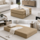 Split photo of cream ottoman in ottoman form and then bed form.