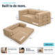 Image showing dimensions of latte brown boneless couch and that cover is machine washable. Dimensions are 82" x 72" x 12.5" in one formation and 82" x 36" x 26" in couch formation and is 88lbs total.