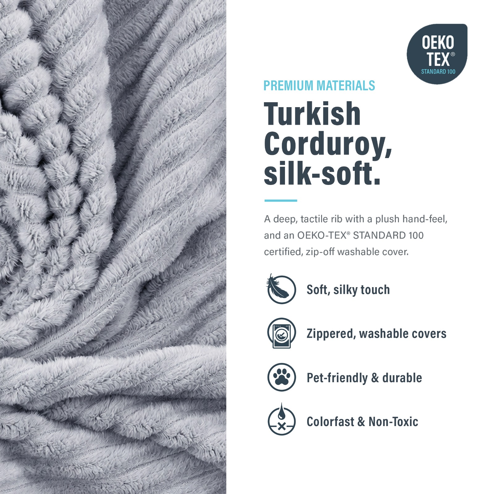 Image showing that modular bonesless couch cover is turkish corduroy, silk-soft.