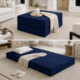 Split photo of black boneless modular ottoman in ottoman form and then bed form.