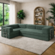 Green L-shaped modular boneless convertible sofa.