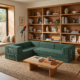 Green L-shaped modular boneless convertible couch.