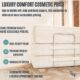 Graphic showing that there is luxury comfort with cosmetic pricing with cream modular couch in background.