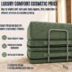 Graphic showing that there is luxury comfort with cosmetic pricing with green modular couch in background.