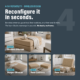 Photo showing that boneless cream ottoman can be reconfigured in seconds with different configurations.