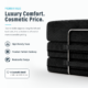 Image of black boneless couch that says "Luxury Comfort. Cosmetic Price."
