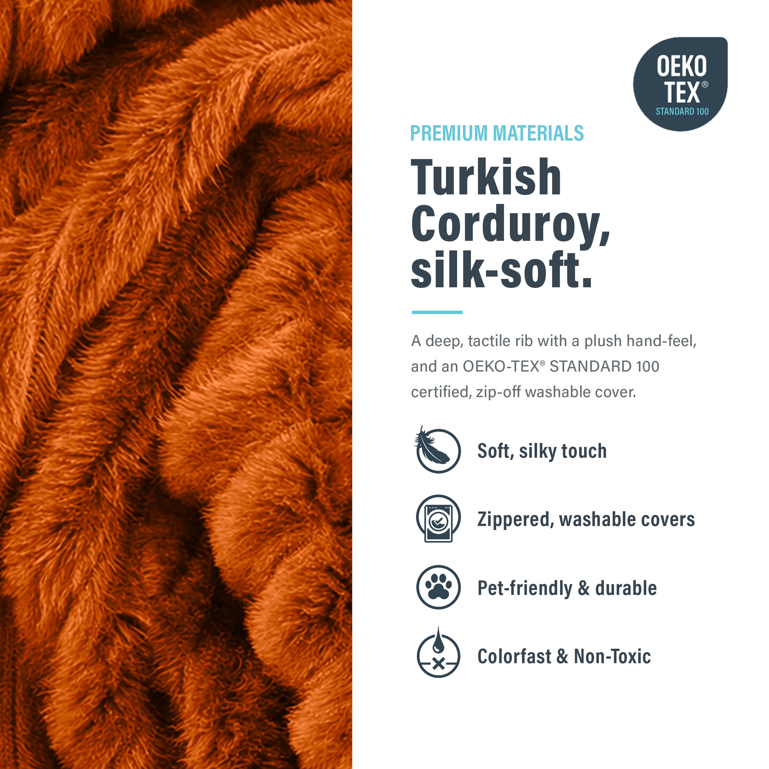Image showing that modular bonesless couch cover is turkish corduroy, silk-soft.