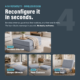 Photo showing that boneless gray ottoman can be reconfigured in seconds with different configurations.