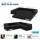 Image showing dimensions of black boneless convertible couch weighing 176lbs.