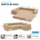 Image showing dimensions of latte brown boneless convertible couch weighing 176lbs.