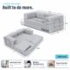 Image showing dimensions of gray boneless couch and that cover is machine washable. Dimensions are 82" x 72" x 12.5" in one formation and 82" x 36" x 26" in couch formation and is 88lbs total.