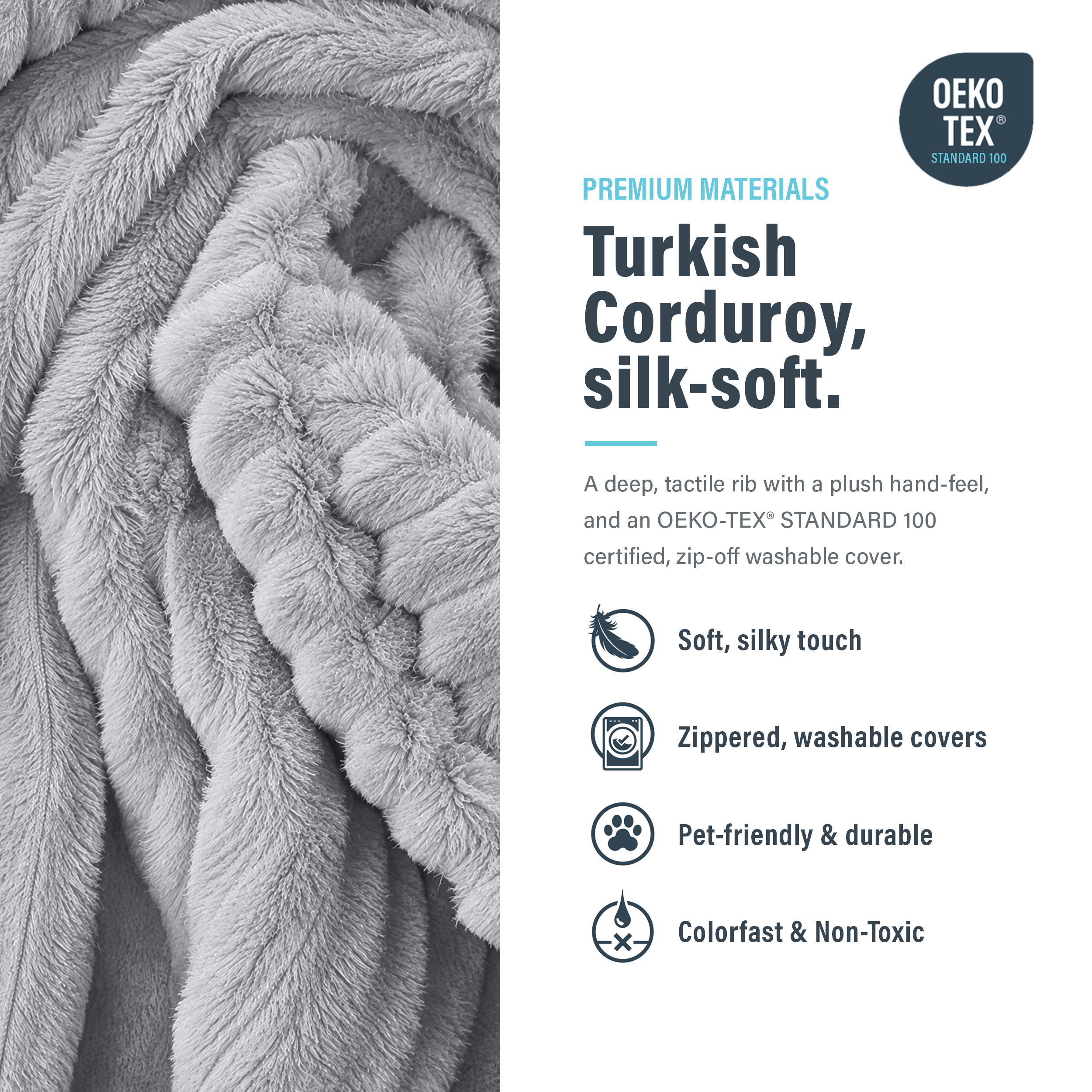 Image showing that modular bonesless couch cover is turkish corduroy, silk-soft.