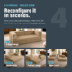 Photo showing that boneless latte brown couch can be reconfigured in seconds with four configurations.