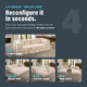 Photo showing that boneless cream couch can be reconfigured in seconds with four different configurations.