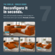 Photo showing that boneless orange couch can be reconfigured in seconds with seven different configurations.