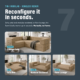 Photo showing that boneless latte brown couch can be reconfigured in seconds with seven different configurations.