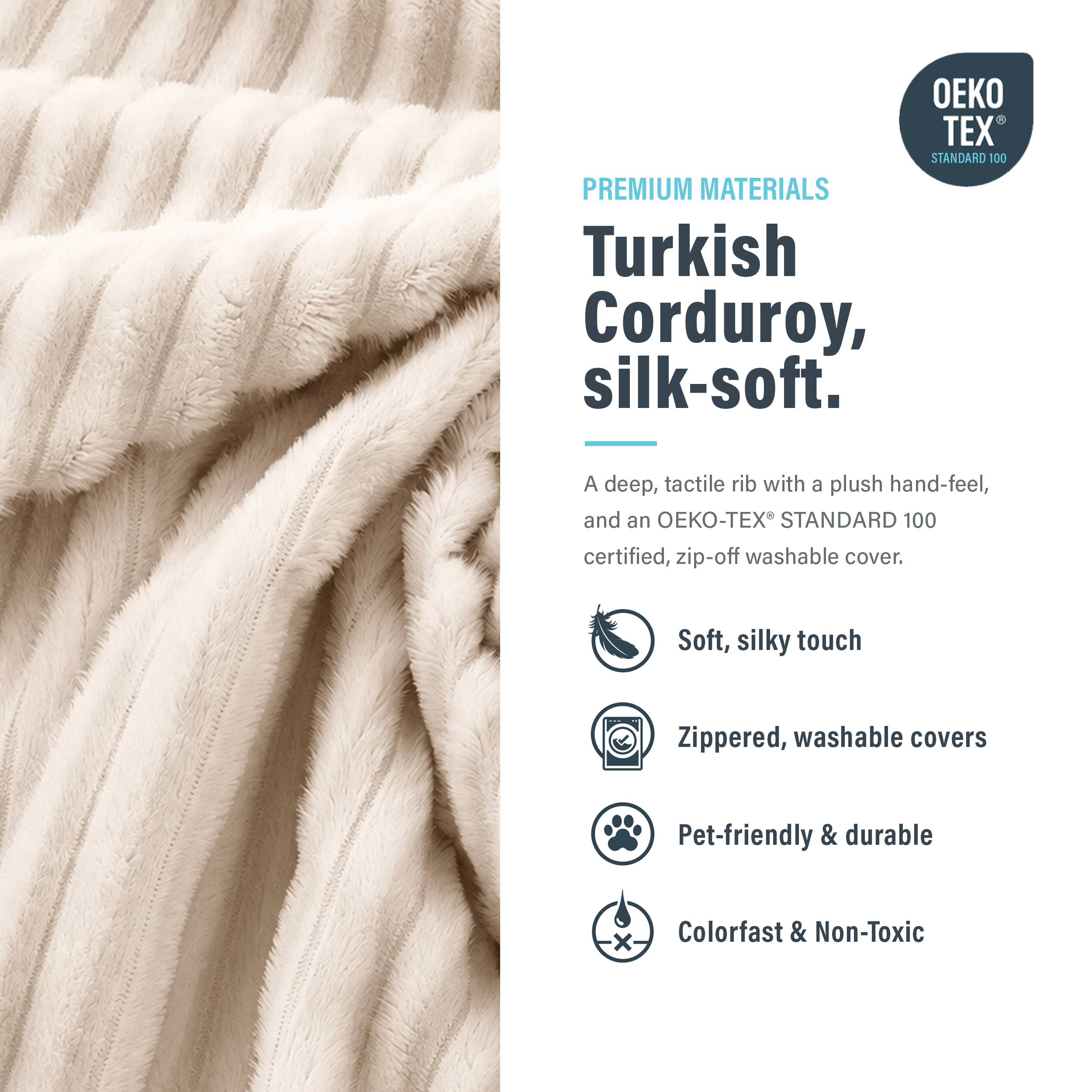Image showing that modular bonesless couch cover is turkish corduroy, silk-soft.