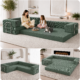 Split image of green boneless couch in 3 different forms.