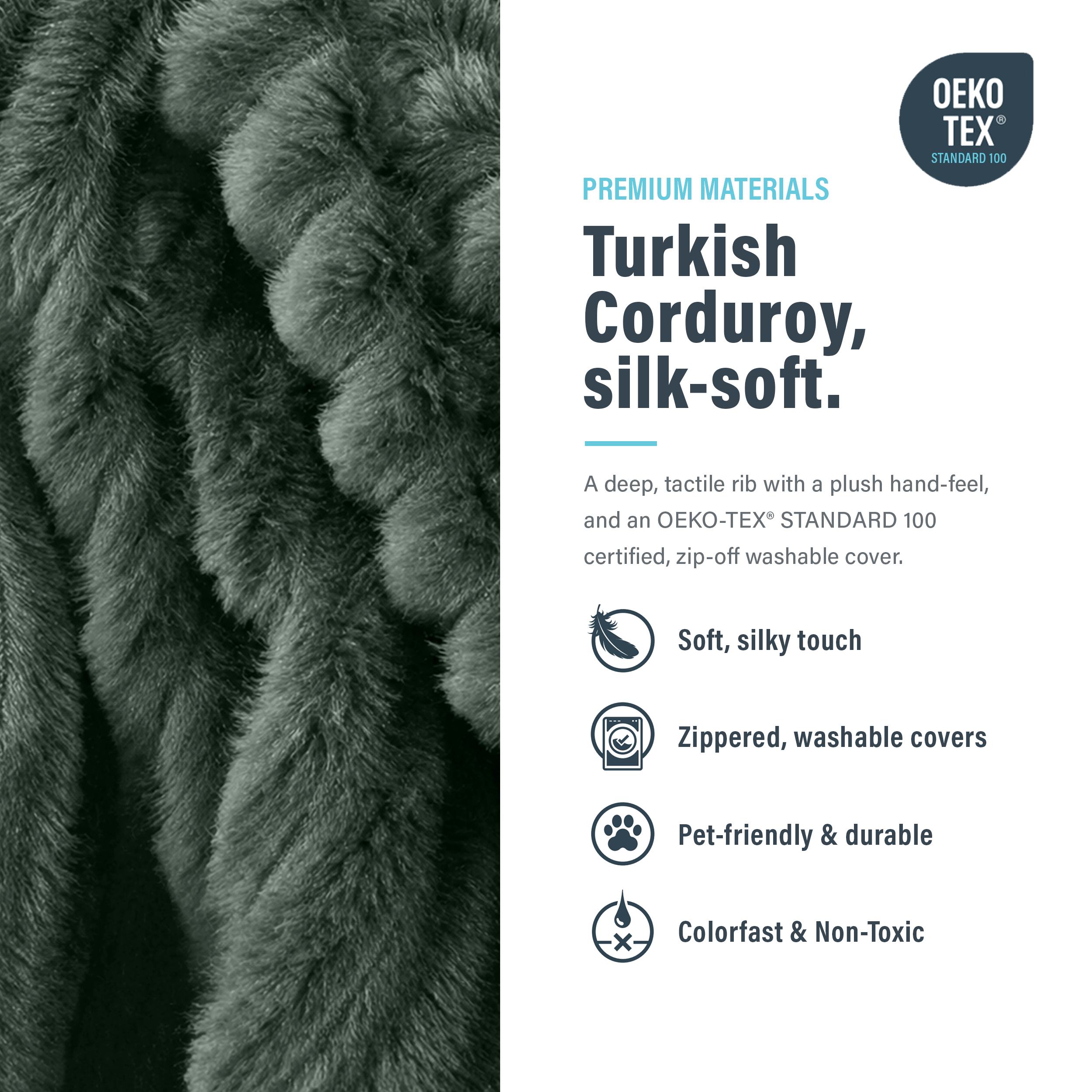 Image showing that modular bonesless couch cover is turkish corduroy, silk-soft.