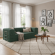 Green boneless modular couch in living room.