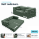 Image showing dimensions of green boneless couch and that cover is machine washable. Dimensions are 82" x 72" x 12.5" in one formation and 82" x 36" x 26" in couch formation and is 88lbs total.